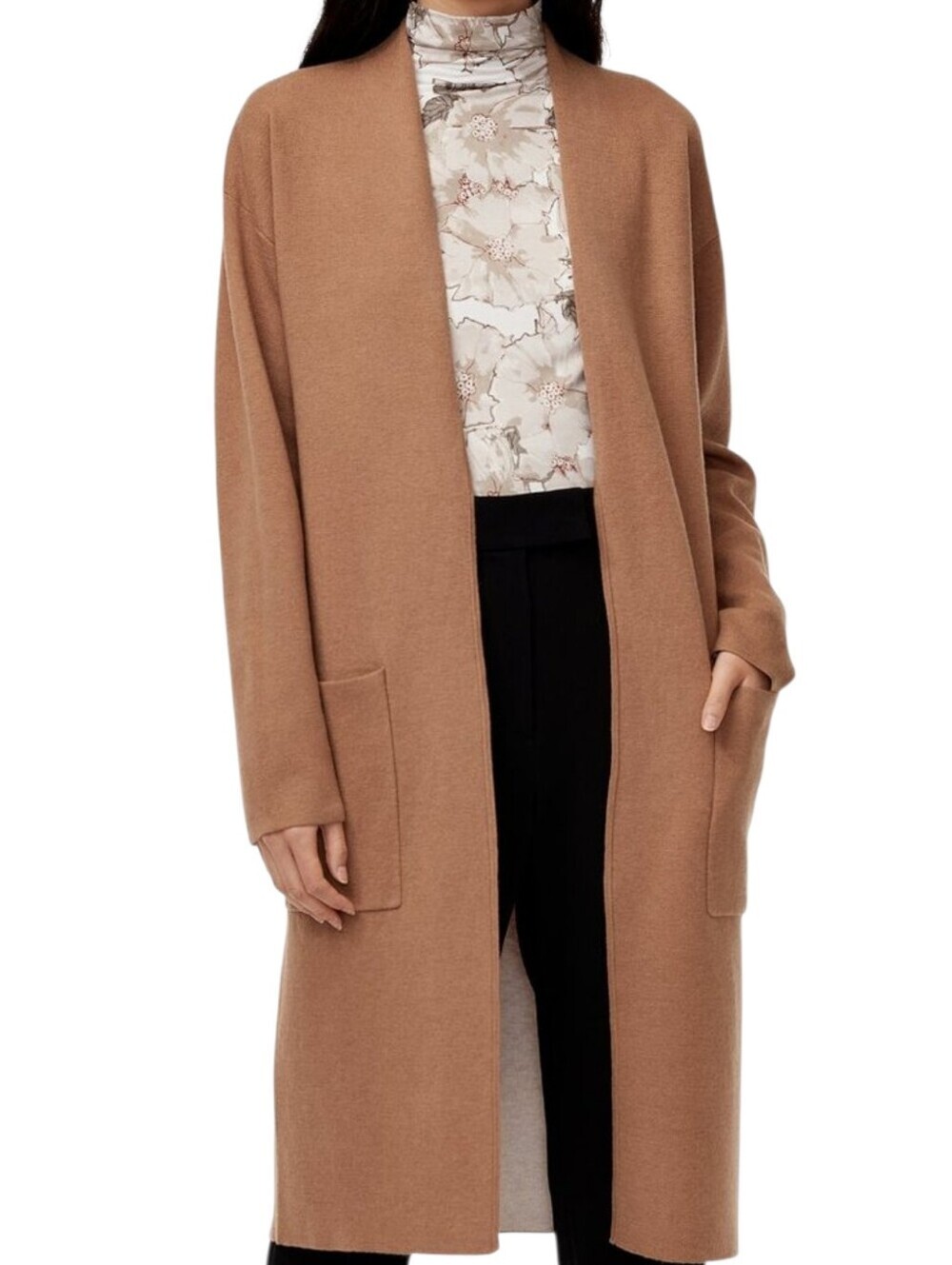 Aritzia Babaton Lance Cardigan Women Small Camel Wool Blend Longline Open Front